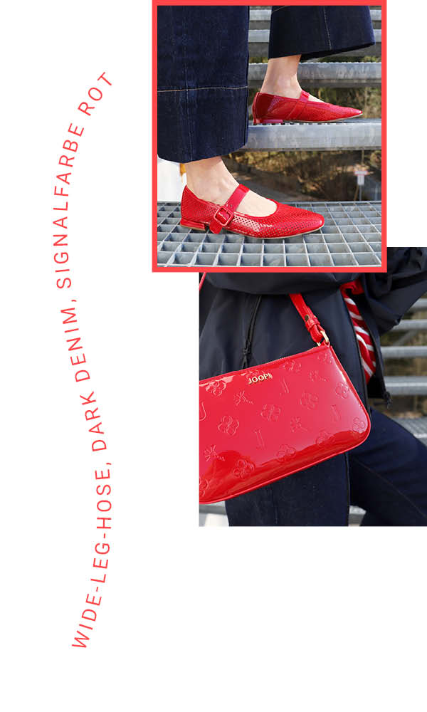2-Outfit-Accessoires Rote Schuhe und rote Tasche passend zum Trend Sports Addicted
